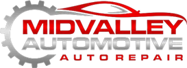 Logo of Midvalley Automotive Auto Repair with gear and car design.