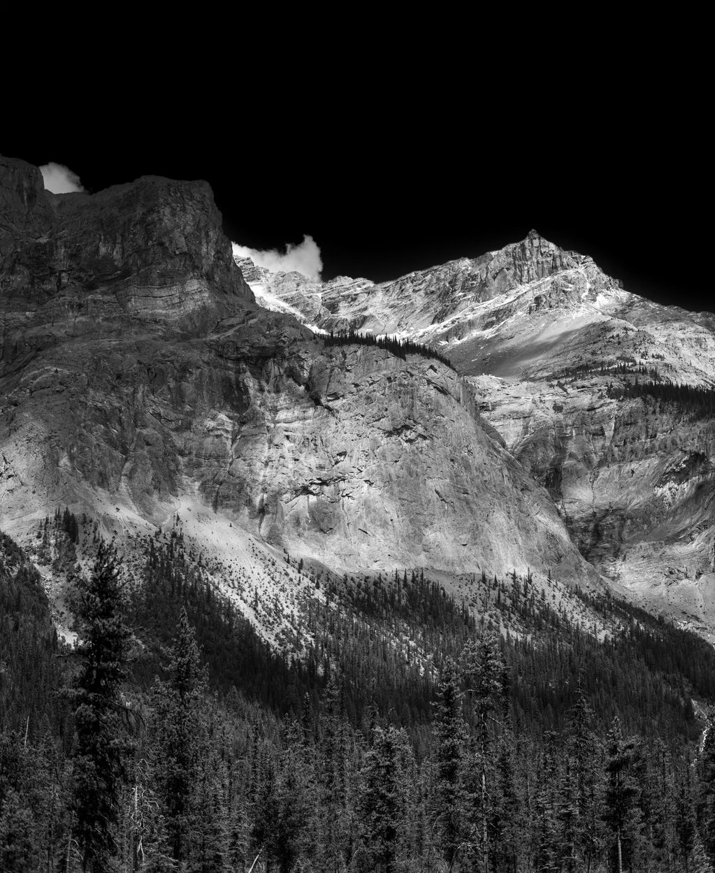 High Contrast photo of Mount Carnarvon in Canada's Rocky Mountains. 