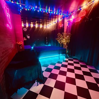Our back room is the perfect place to set up food and drinks for your party! 