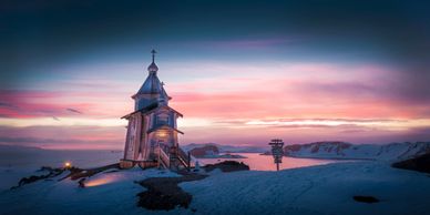 A church in snowy antarctica.