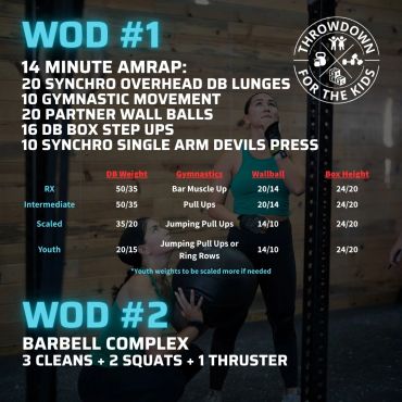 CrossFit workout details for Throwdown for the Kids event.