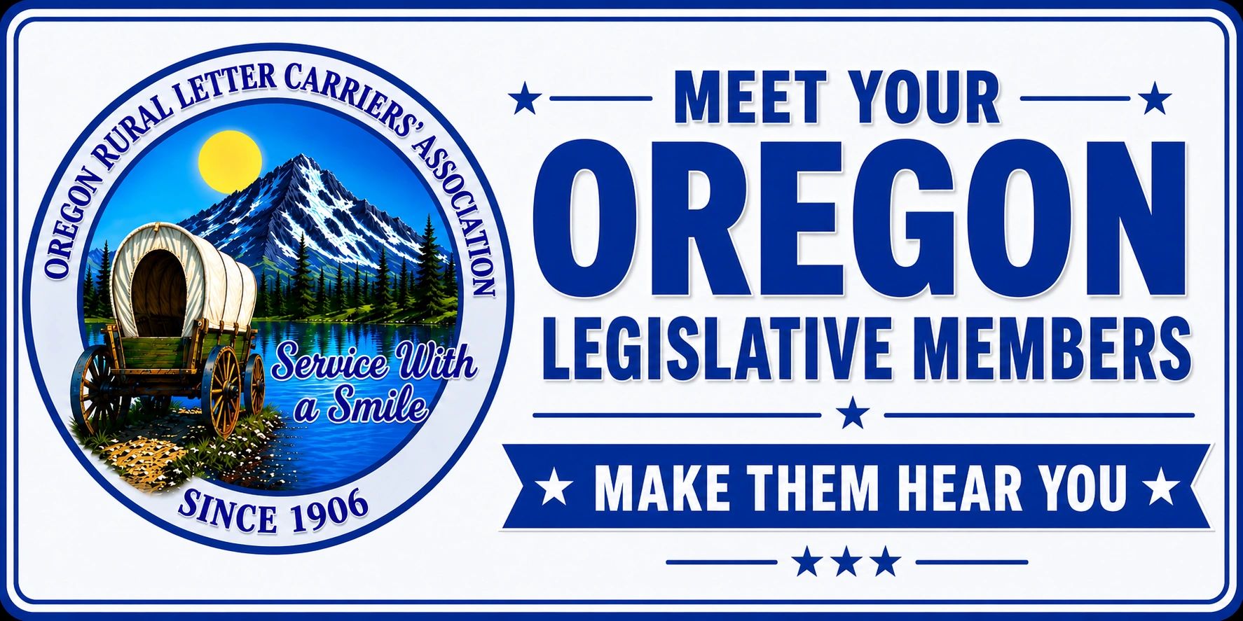 Oregon Rural Letter Carriers Association promotes meeting legislative members with a historic wagon and mountain.