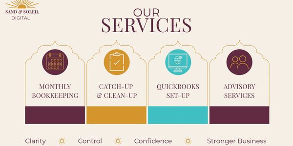 Our Services - monthly bookkeeping, catch-up & clean-up, QuickBooks setup, Advisory services.