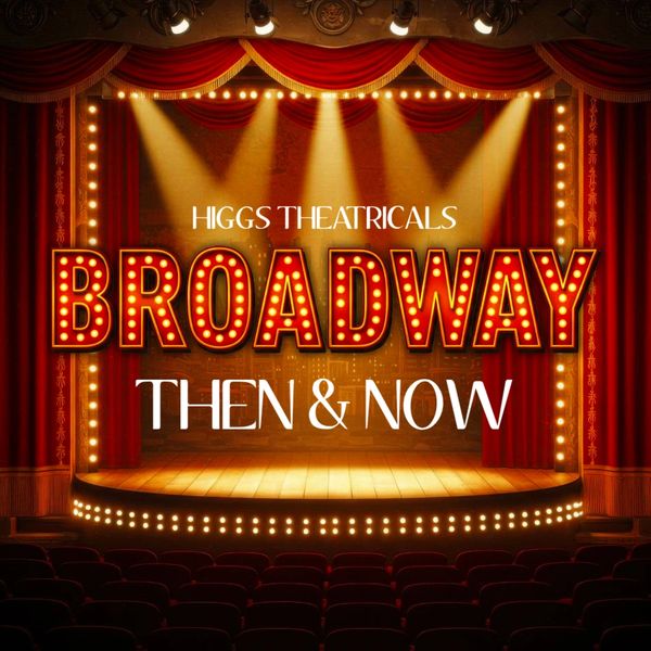 Theatrical Broadway stage with lights and curtains.