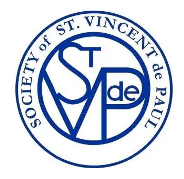 Logo of the Society of St. Vincent de Paul in blue and white.