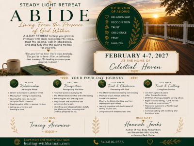 Retreat flyer for 'Abide' focused on spiritual growth and healing.
