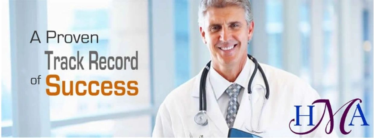 Smiling doctor with stethoscope promoting proven success in healthcare.