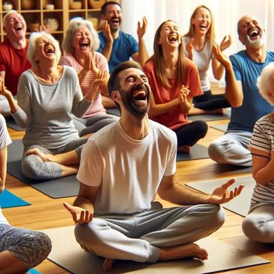 Group of people doing laughter yoga