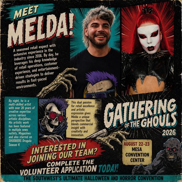 Meet our lead volunteer Melda for the Gathering of the Ghouls Halloween and Horror Convention! 