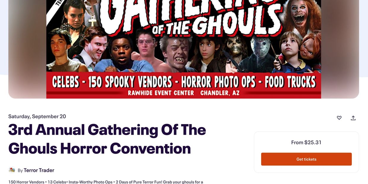 Tickets on sale now thru Eventbrite for the 3rd Annual Gathering Of The Ghouls Horror Convention!