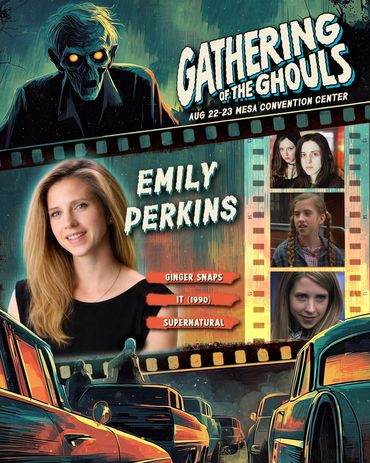 Poster for Gathering of the Ghouls featuring Emily Perkins and her notable horror roles.