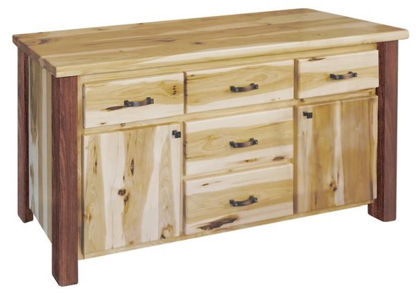 Rustic style solid Hickory and Walnut handcrafted buffet or entertainment center with custom options