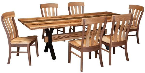 contemporary style solid hickory handcrafted dining set with epoxy resin inlay and custom options