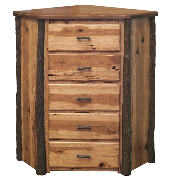rustic style solid hickory and walnut handcrafted corner chest of drawers with hidden gun cabinet