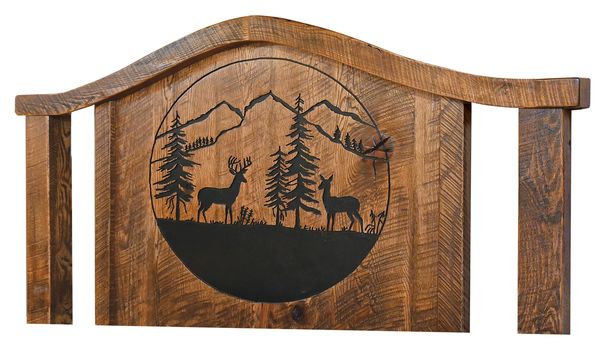 rustic style solid oak handcrafted headboard with custom art