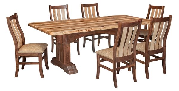 craftsman style solid walnut live edge handcrafted dining set with custom options