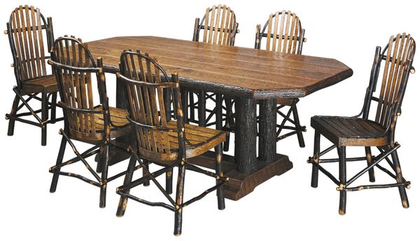 rustic style solid oak and hickory handcrafted dining set with custom options