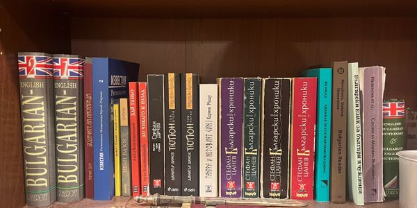 A collection of Bulgarian language books and dictionaries.