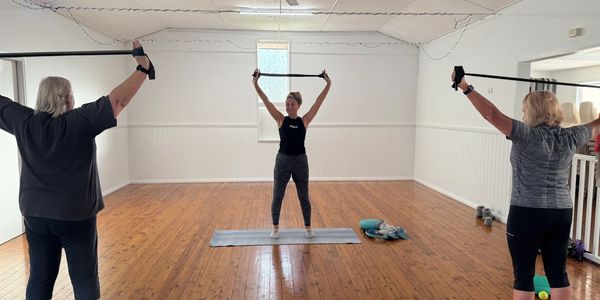 Pilates class in a hall