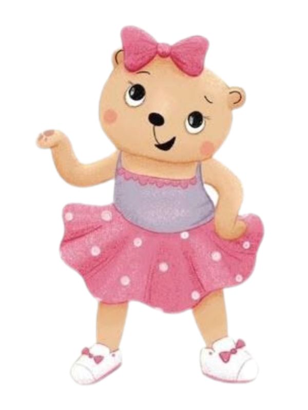 Cute bear in pink dress and bow.