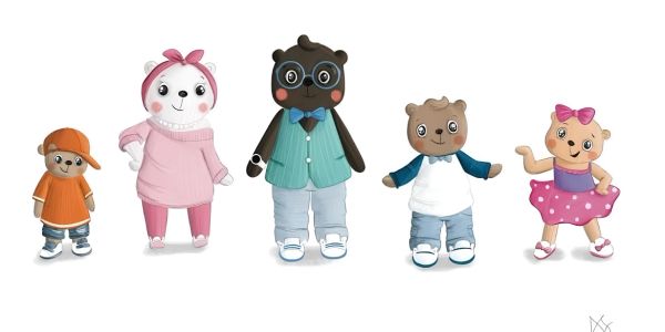 Cute cartoon animal characters dressed in colorful outfits.