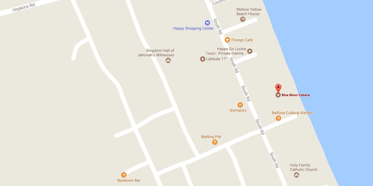 Map showing locations near Blue Moon Cabana on South Rd.