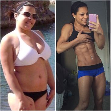 Before and after weight loss transformation of a woman.