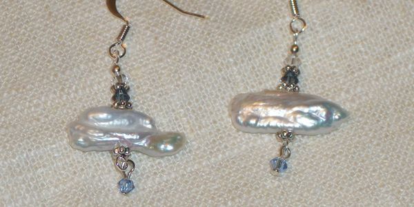 White Freshwater Pearl Shards with Swarovski Crystal Earrings