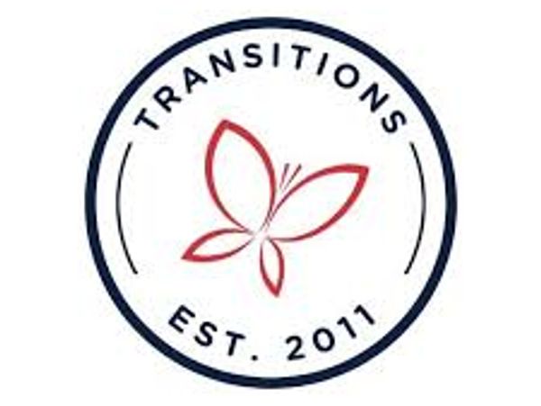 Logo with a butterfly and text 'Transitions Est. 2011'.