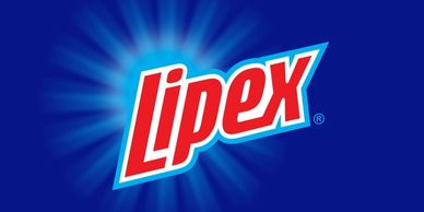 Lipex logo in bold red and white on a blue radiant background.