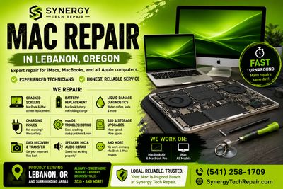 Synergy Tech Repair offers fast Mac repair services in Lebanon, Oregon.