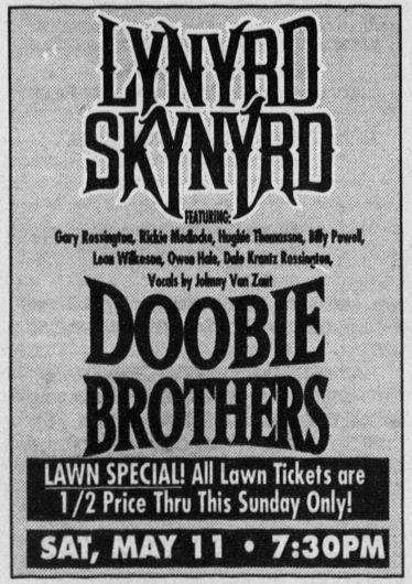 May 11, 1996: Lynyrd Skynyrd, with the Doobie Brothers
at Starwood Amphitheater in Nashville Tenness