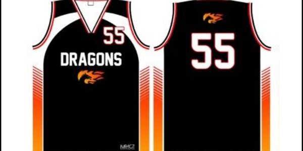 Black basketball jersey with 'DRAGONS' and number 55.