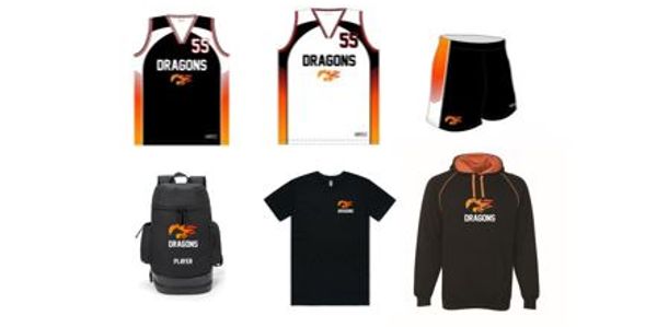 Sports team apparel and gear featuring Dragons logo and colors.