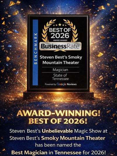 Award plaque recognizing Steven Best’s Smoky Mountain Theater as Best of 2026 Magician in Tennessee