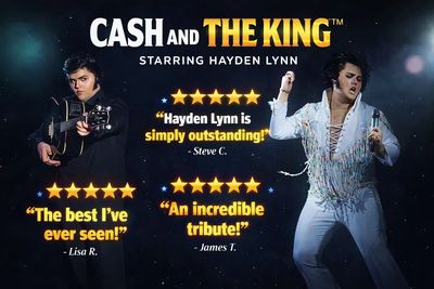 Promotional poster for 'Cash and The King' starring Hayden Lynn with glowing reviews.