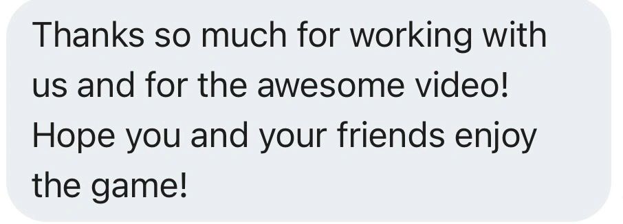Thank you for working with us and for the awesome video!