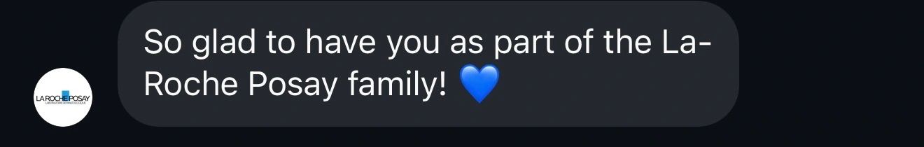 Welcome message from La Roche Posay with a blue heart.