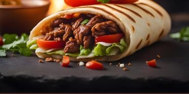 Chicken shawarma wrap

Finely carved Chicken Shawarma from a rotisserie, grilled to perfection, serv