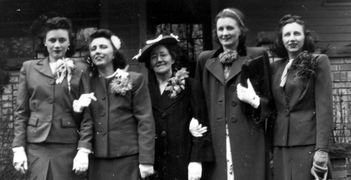 Easter, circa 1944.  Leisz sisters with mother Louisa. From left, Josephine, Lucy, Anna and Marie.