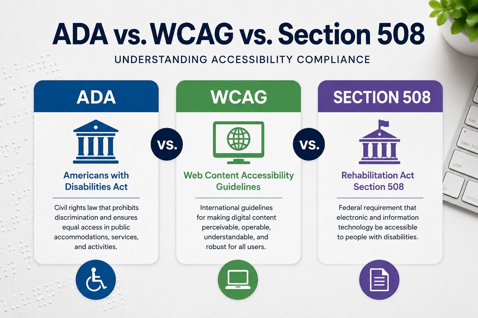 ADA vs. WCAG vs. Section 508 Compliance