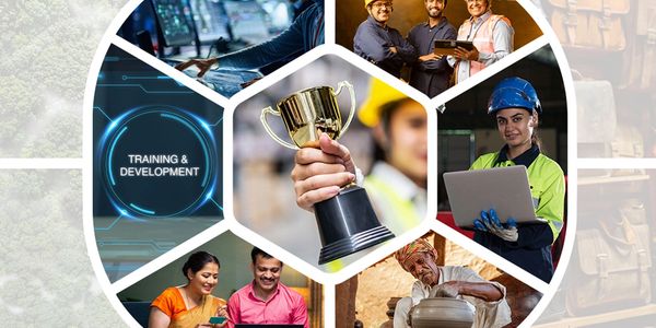 Collage showing training, teamwork, and skill development in various professions.