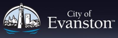 City of Evanston logo with lighthouse and city skyline.