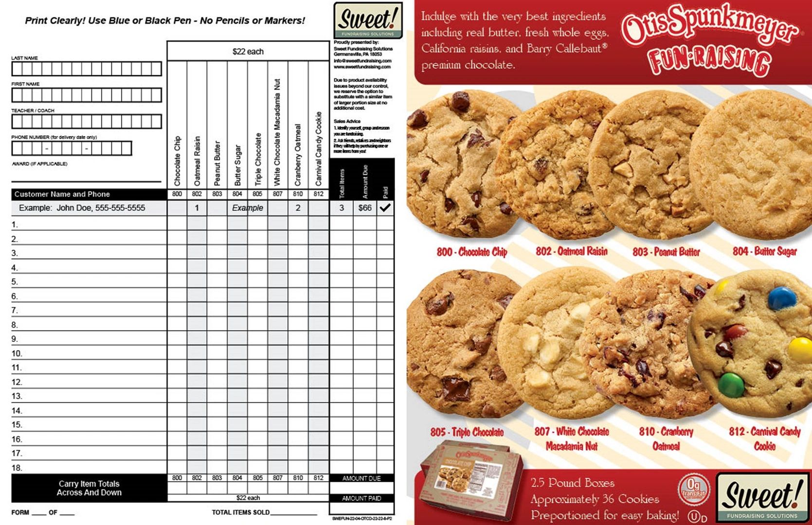 Sweet Fundraising Otis Spunkmeyer, Snacks & Cookies, PrePortioned