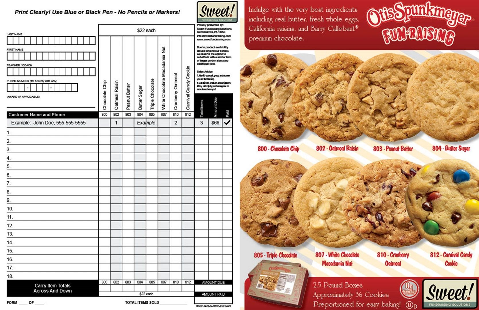 Otis Spunkmeyer Cookie Dough Fundraiser Brochure