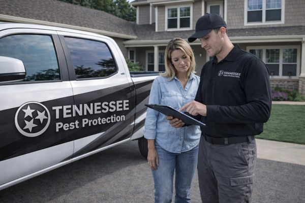 Pest control technician in Knoxville, TN provides termite, ant, and spider services in Farragut area