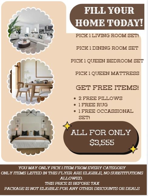 Home furniture sets offer with free items for $3,555.