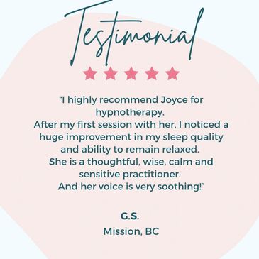 Client Testimonial for Joyce Love Clinical Hypnotherapy on helping with sleep using hypnotherapy
