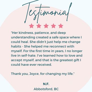 Client Testimonial for Joyce Love Clinical Hypnotherapy on habit change using hypnotherapy