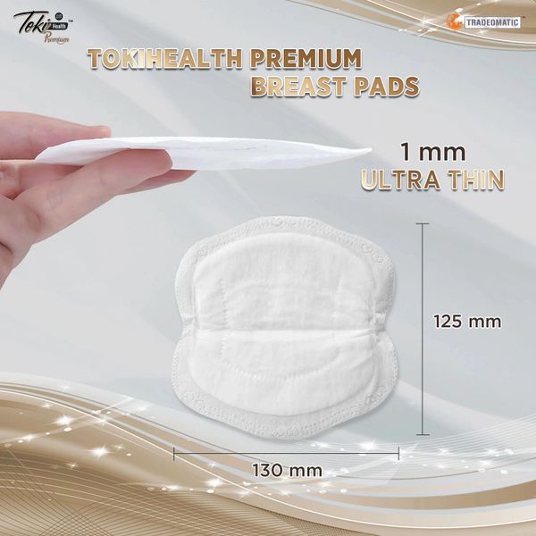 TokiiHealth Premium ultra-thin breast pads, 1mm thickness, 130mm by 125mm size.